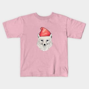 Arctic Fox Wearing a Christmas Hat Kids T-Shirt